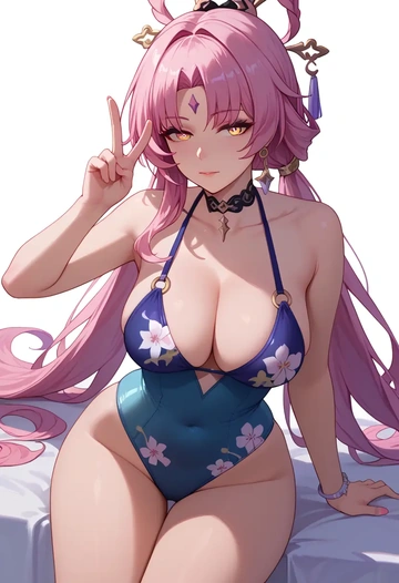 star rail,fu xuan,swimsuit,floral print  - AI generated anime art